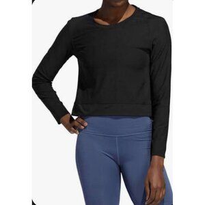 ADIDAS $50 SZ M MEDIUM BLACK MESH CROP COVER UP TEE LIGHT TOP STREETWEAR